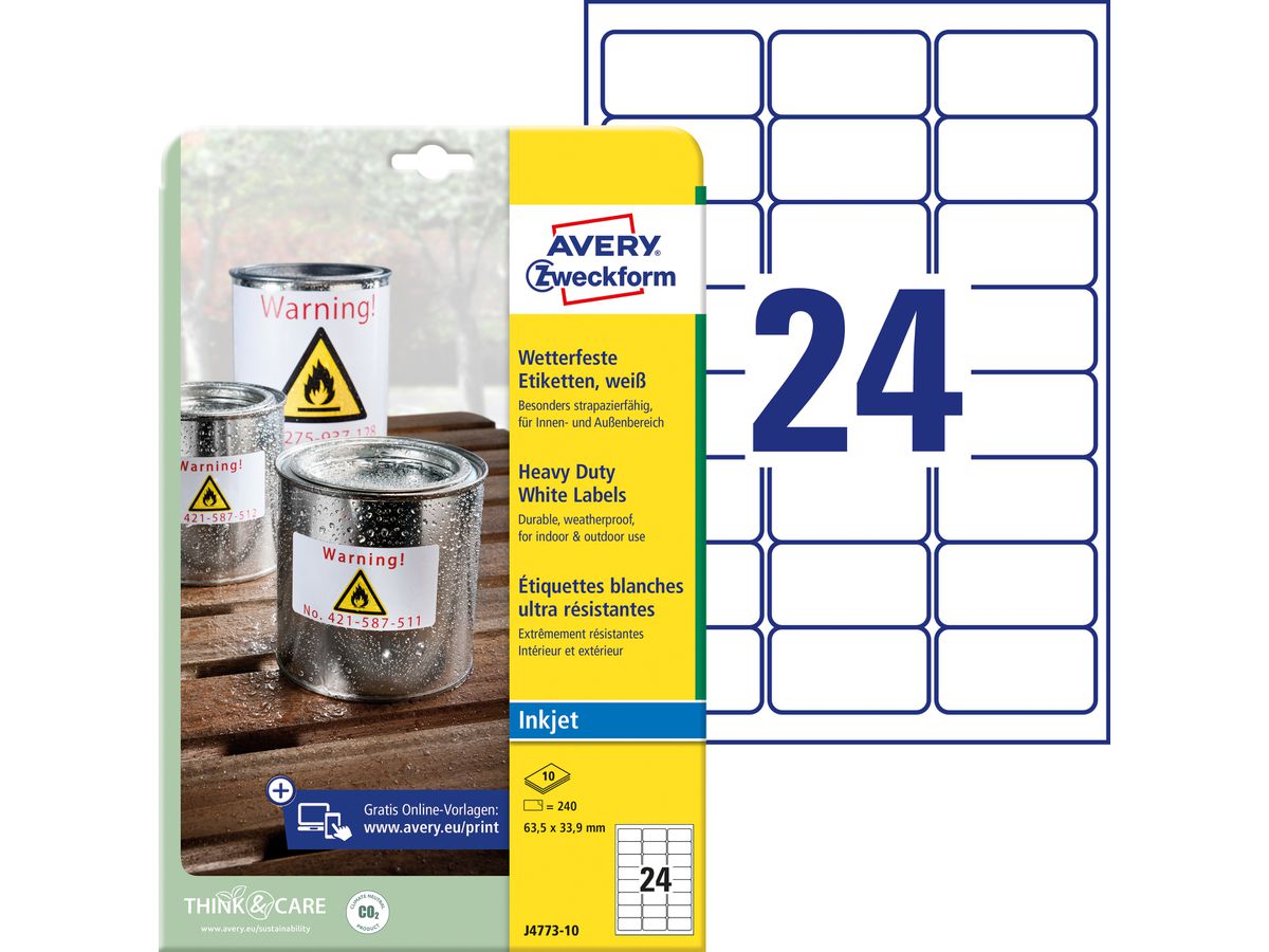 AVERY ZWECKFORM Etiketten 63,5×33,9mm J4773-10 240 Stück (4004182247730)