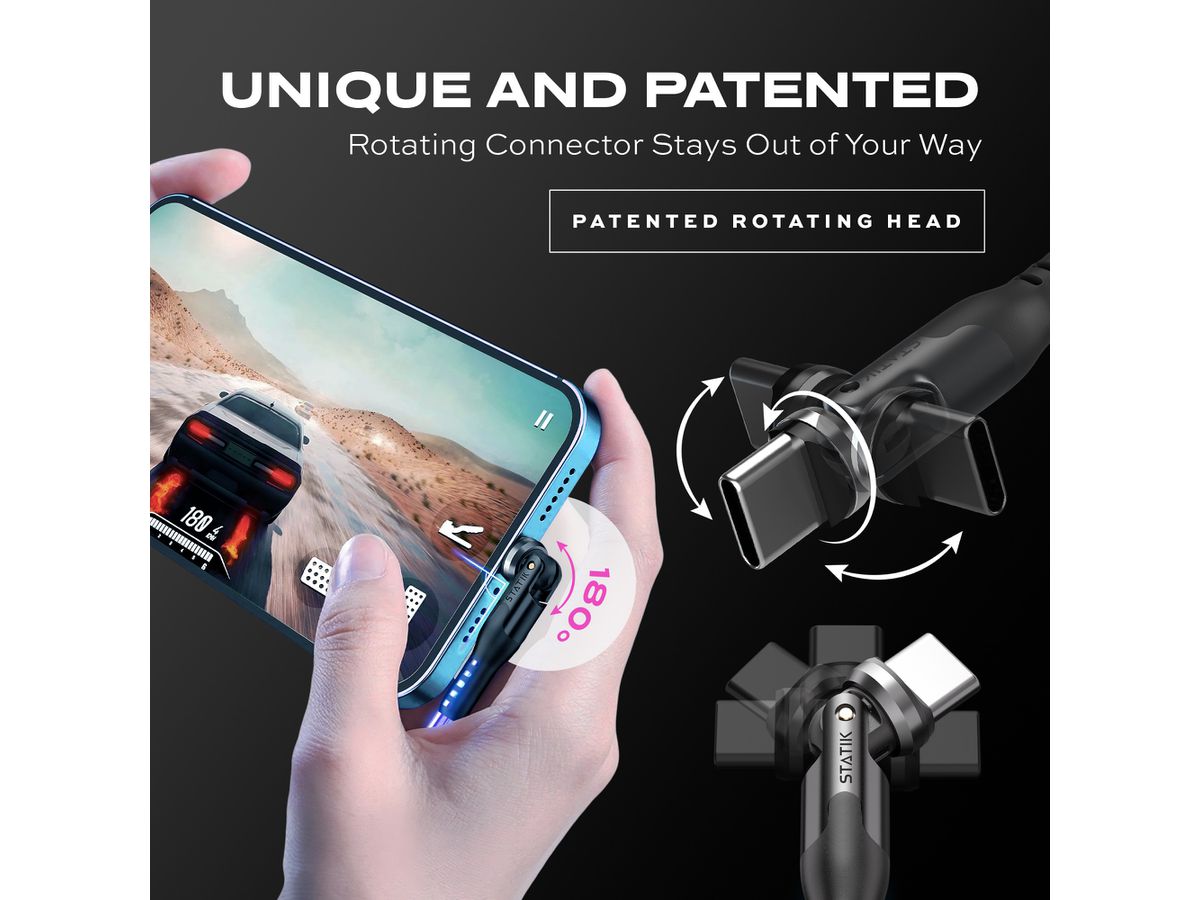 STATIK PowerPivot Pro, Glowing LED PUP-0465-6FT-CC USB-C to C, 2m 100W (0810024055616)