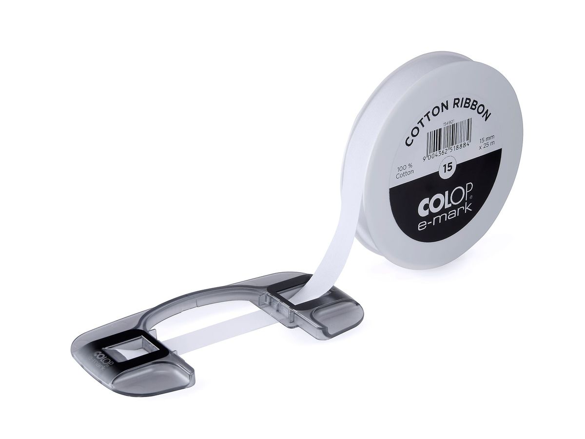 COLOP Ruban de coton 15mmx25m 154921 pour e-mark, blanc (9004362518884)