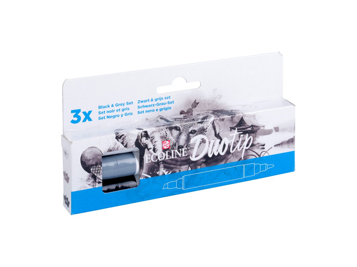 TALENS Ecoline Duotip Set 11609902 schwarz-grau 3 Stück (8712079465599)