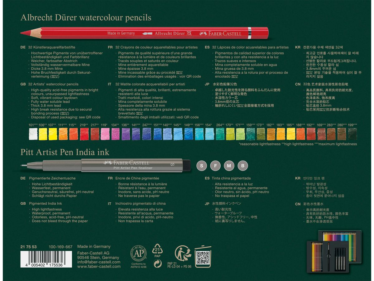 FABER-CASTELL Set matita & Pitt Artist Pen 217553 scatola di metallo 37 pezzi (4005402175536)