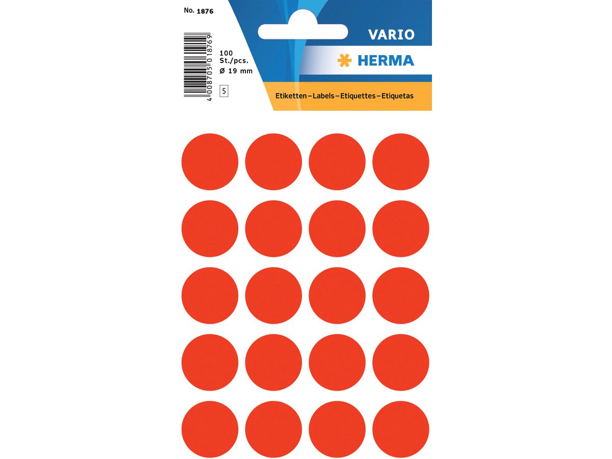 HERMA Etiketten rund 19mm 1876 leuchtrot 100 Stück (4008705018760)