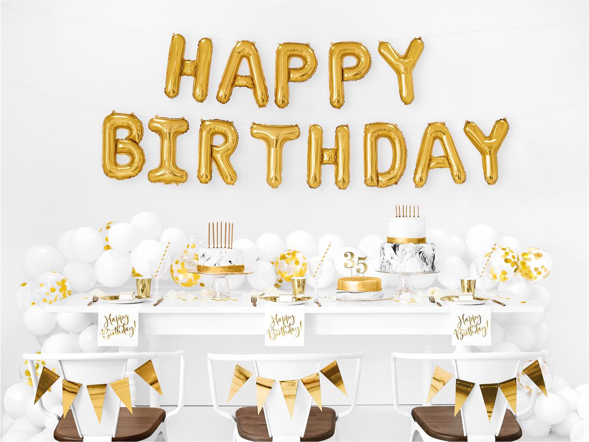 PARTYDECO Palloncino in foil 340x35cm FB6M-019 Happy Birthday oro (5902230771895)