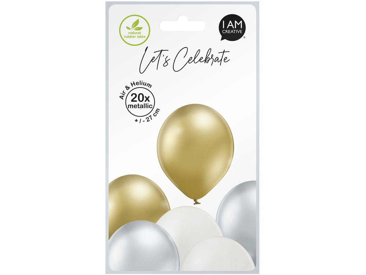 I AM CREATIVE Ballons Metallic Mix 27cm 1000-1058 crème, or, argent 20 pièces (7611983246847)