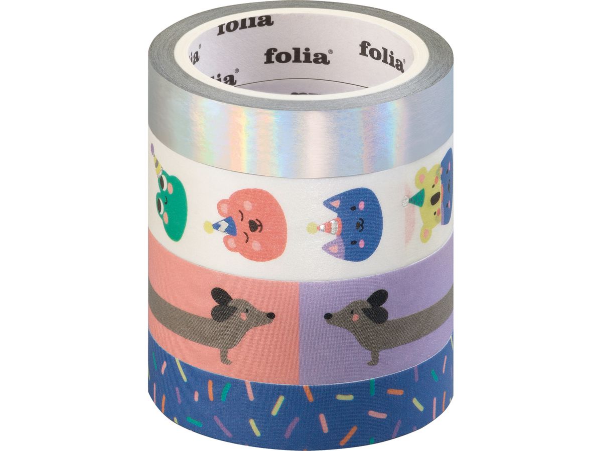 FOLIA Washi Tape Set Party Animal 26456 Hotfoil 4 pezzi (4001868135343)