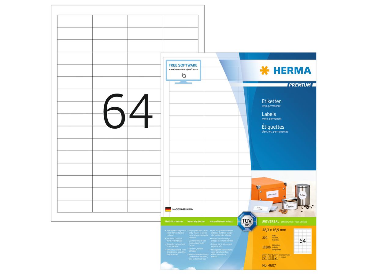 HERMA Etichette Premium 48,3×16,9mm 4607 bianco 12800 pezzi (4008705046077)