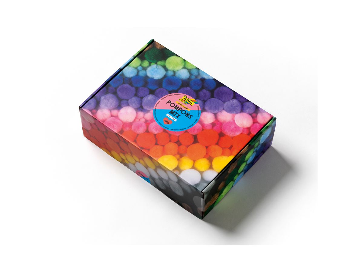 FOLIA Pompons Mix bunt 200g 50209 Jumbo Pack, 1-4cm (4001868136470)