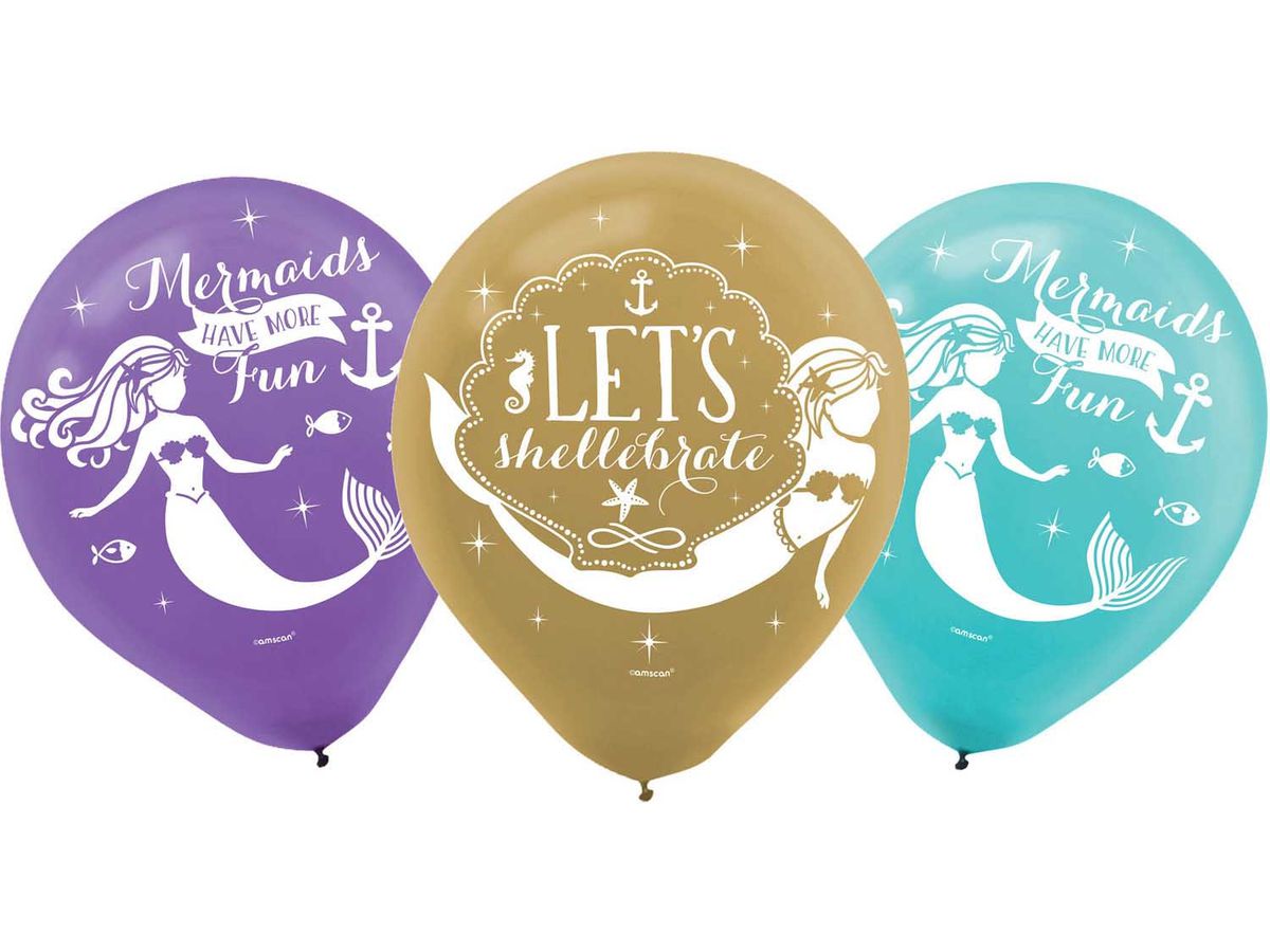 NEUTRAL Balloons Mermaid 6 pcs. 9905202 viola, oro, blu 27.5cm (0192937079126)