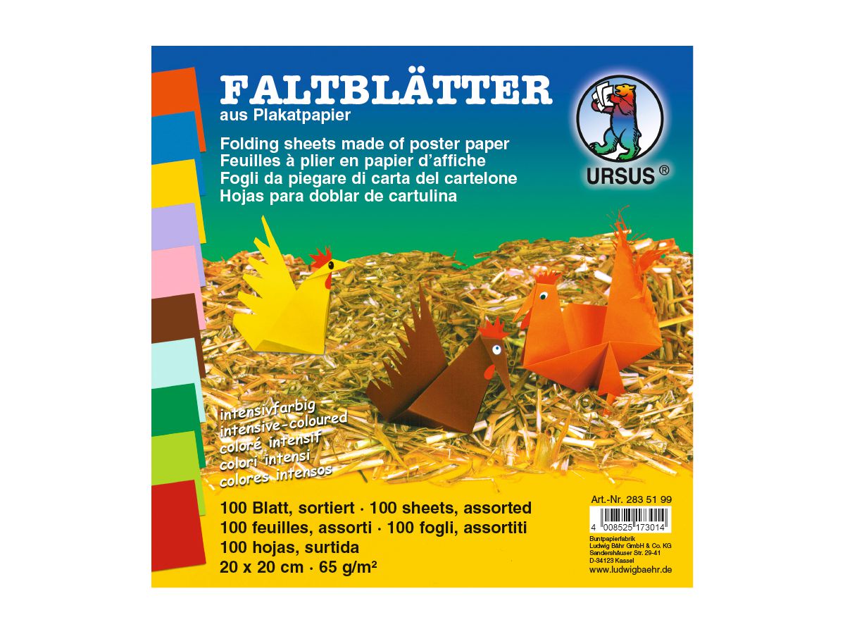 URSUS Pieghevole Origami 20×20cm 2835199 10 colori ass. 100 fogli (4008525173014)