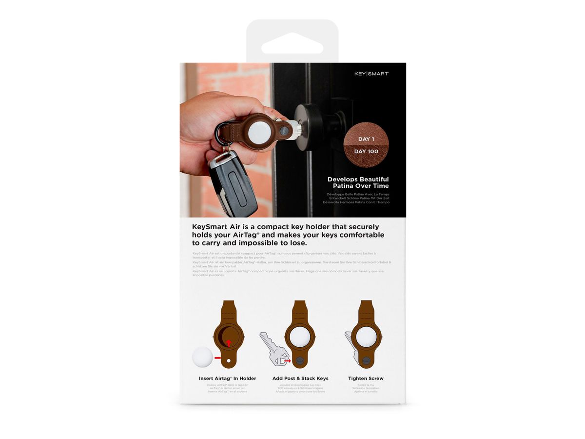 KEYSMART Air Genuine Leather Compact KS040-BRN-LEA Key Holder for AirTag, Brown (0810024053957)