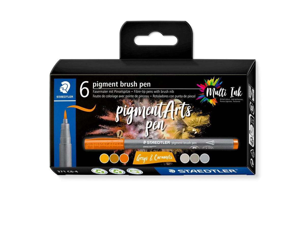 STAEDTLER Fasermaler mit Pinselspitze 371 C6-4 pigment pen 376 6er Set (4007817097175)