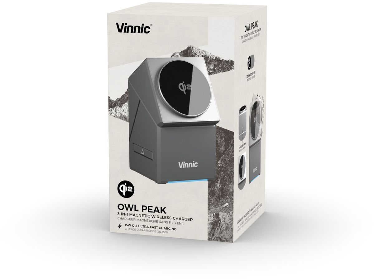 VINNIC OWL PEAK 3-IN-1 Char.Dock VPPD-31WSCG2-SL Qi2, Swivel Mount (4898338018301)