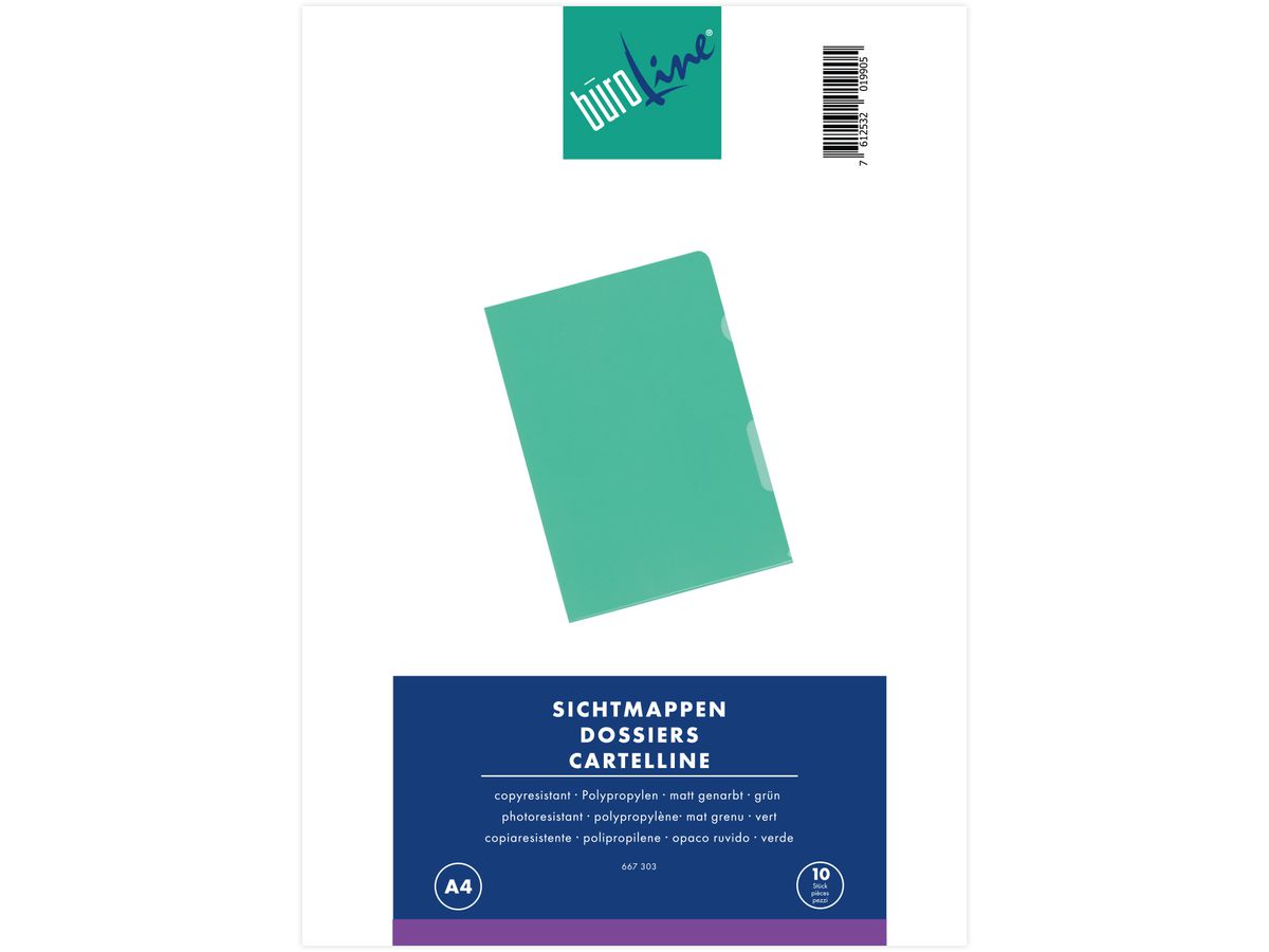 BÜROLINE Sichtmappen PP A4 667303 grün, matt 10 Stück (7612532019905)