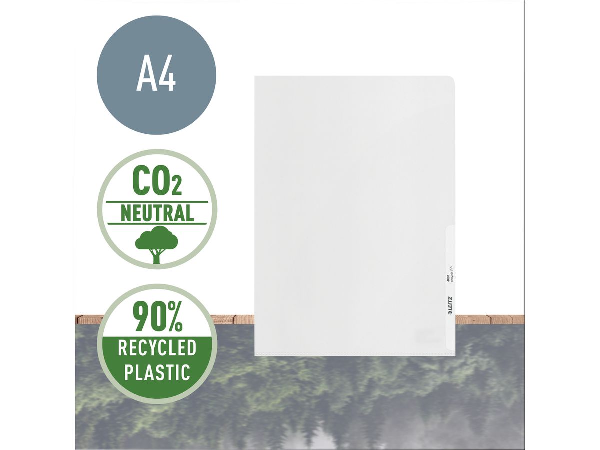 LEITZ Sichtmappen PP Recycle A4 40010003 transparent, 140my 100 Stück (4002432540105)