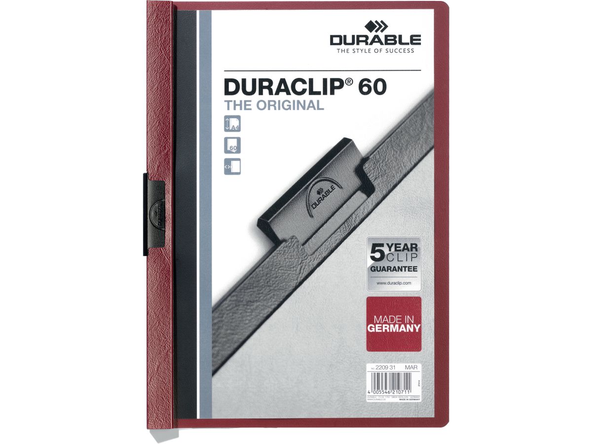 DURABLE Dossier à pince DURACLIP 60 A4 220931 aubergine (4005546210711)