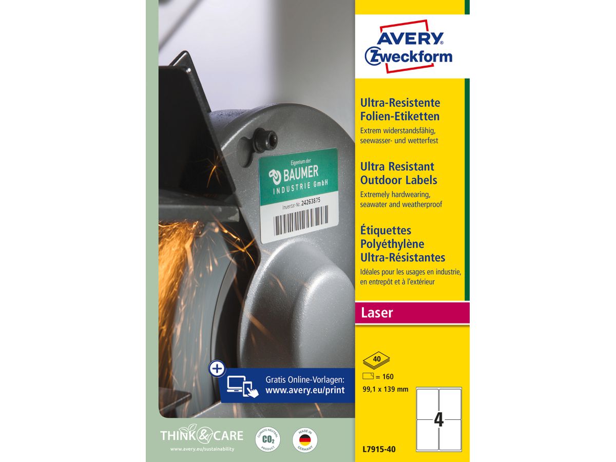 AVERY ZWECKFORM Etichette 99.1x139mm L7915-40 bianco, mat, A4 40 fogli (4004182050019)