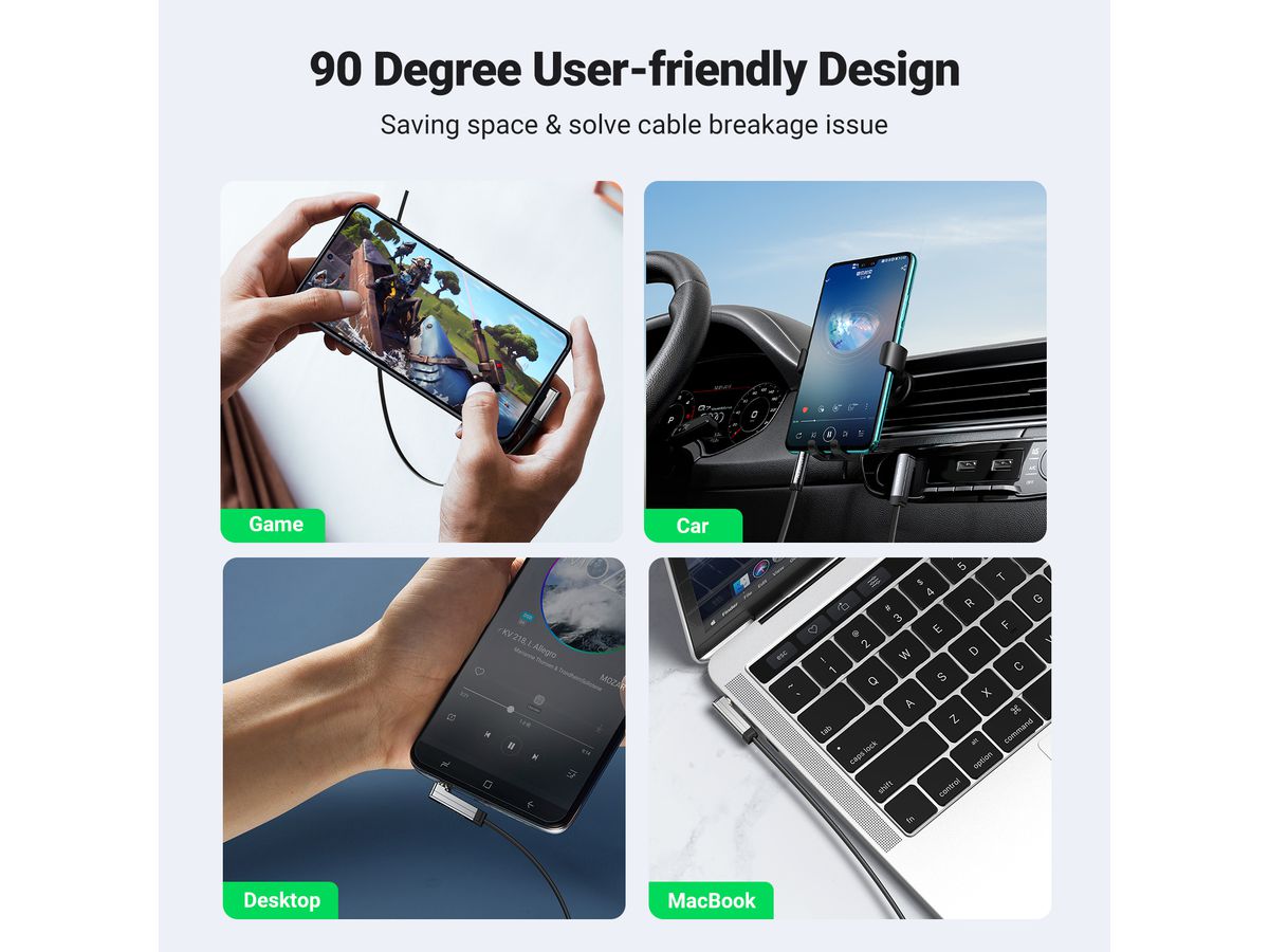 UGREEN Cable 3.5mm Male/Male 10597 Straight angle flat,1m,(BB) (6957303815975)