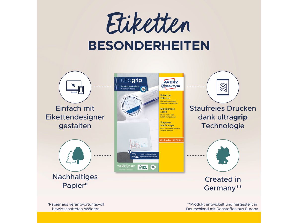 AVERY ZWECKFORM Universal-Etiketten 210x297mm 6603 weiss 65 Stk./65 Blatt (4004182066034)