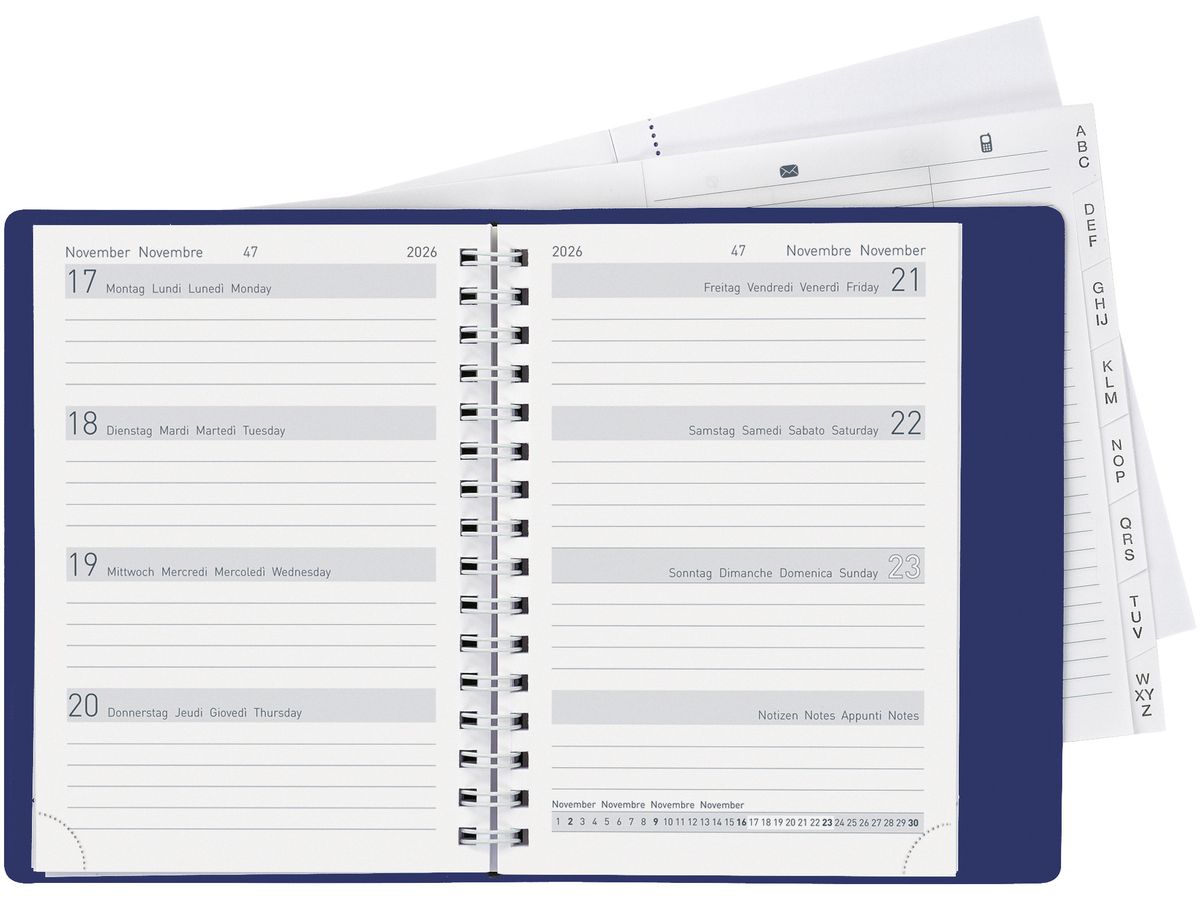 BIELLA Agenda Memento Wire-O 2026 858673050026U 1S/2P bleu ML 10.1x14.2cm (7611365527175)