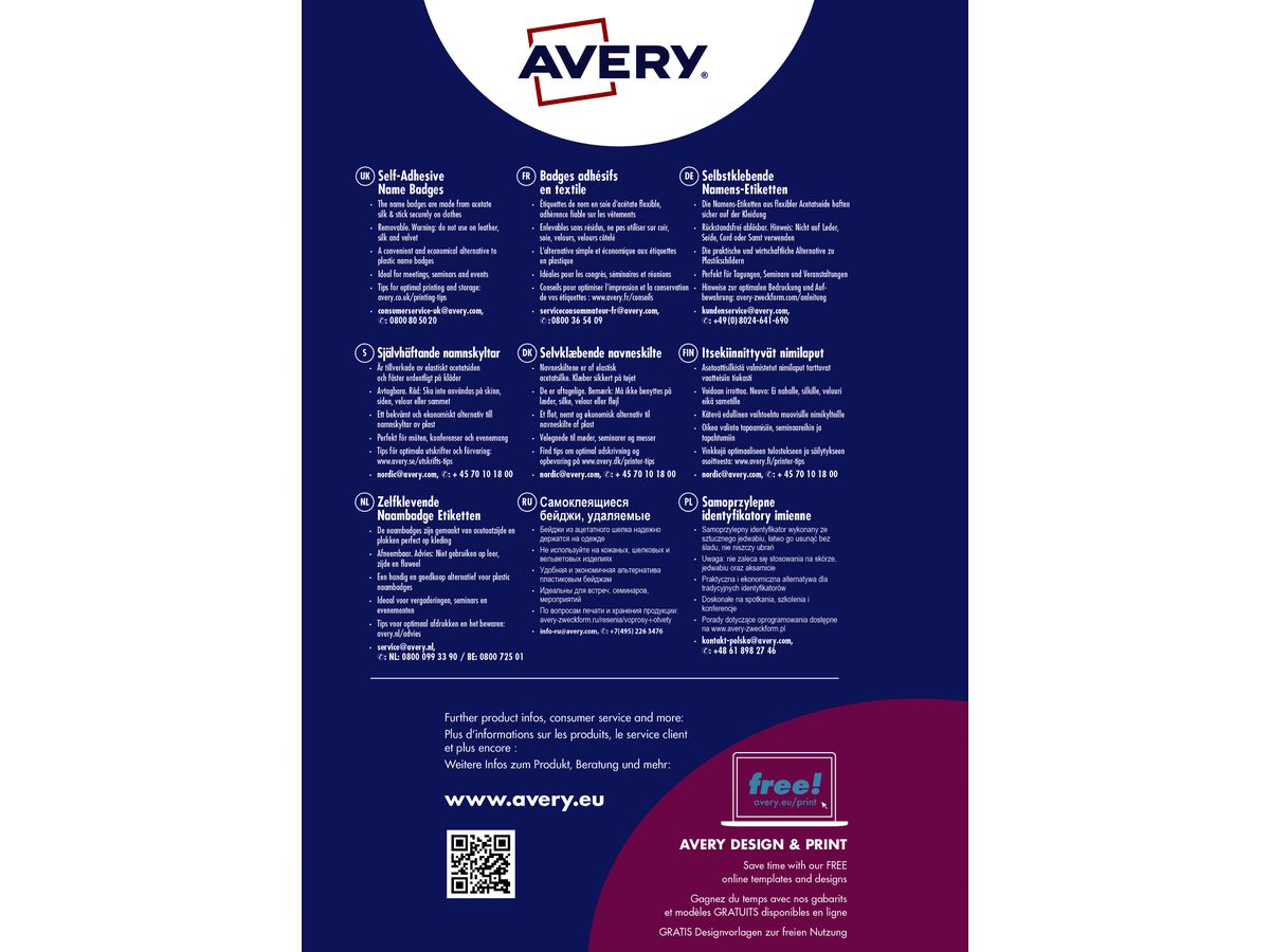 AVERY ZWECKFORM Etichette p. badges L4785-20 bianco 80x50mm 200 pezzi (4004182074831)