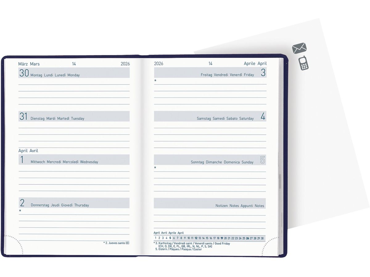 BIELLA Agenda Mittelformat 2026 822301050026U 1S/2P bleu ML 7.6x11cm (7611365524907)