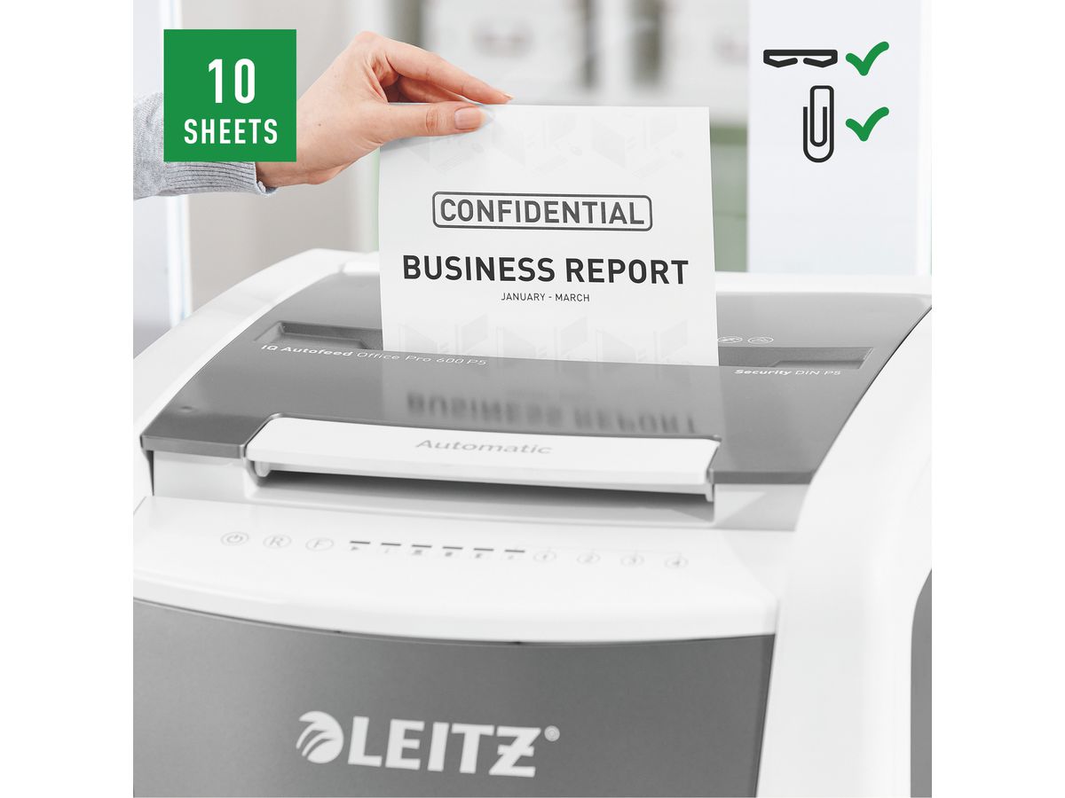 LEITZ Aktenvernichter IQ AF 8018-20-00 Office Pro 600, P-5, 110lt (4002432126460)