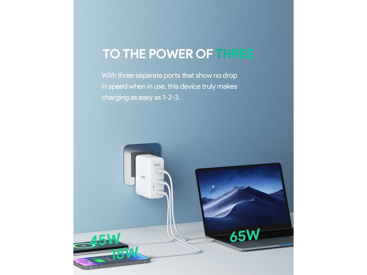 AUKEY OmniaMix II 140W GaN PD PA-B7O WH 3-Port, Wall charger White (0689323785797)