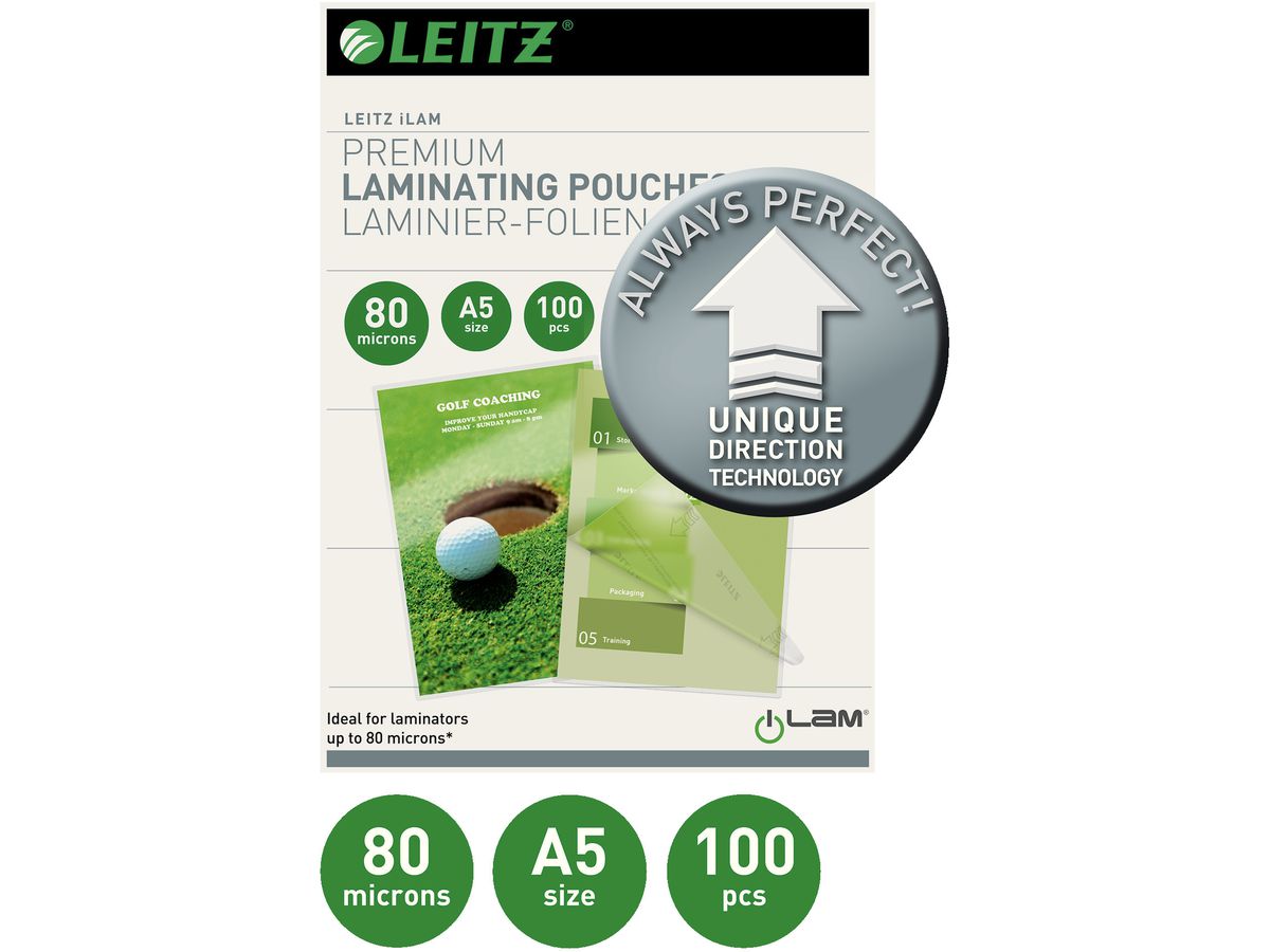 LEITZ Pelicole per laminazione A5 74920000 lucido, 80my 100 pezzi (4002432397761)