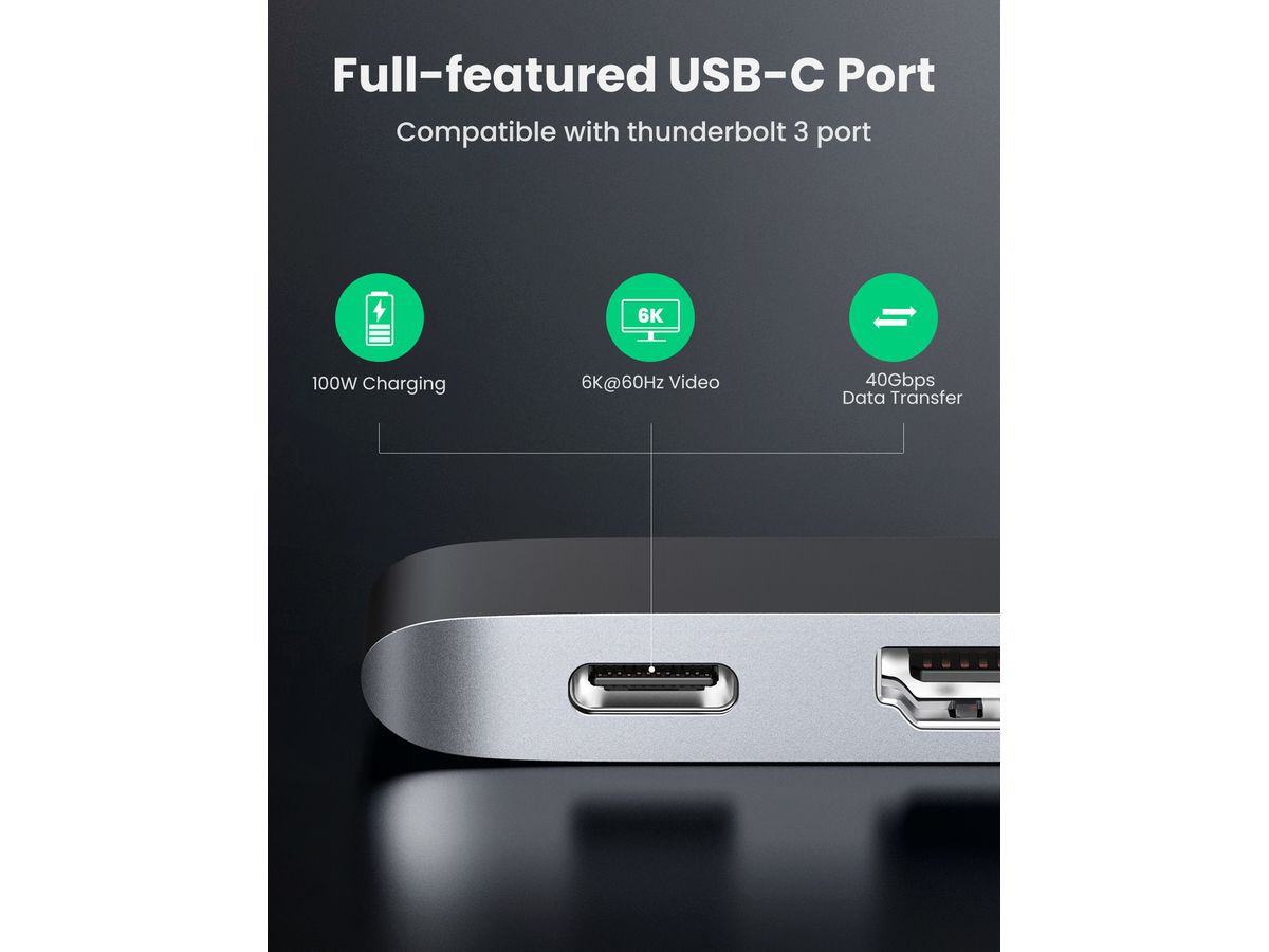 UGREEN USB-C 5in2 Hub, Grey 60559 HDMI,3xUSB-A,USB-C MB Pro/Air (6957303865598)