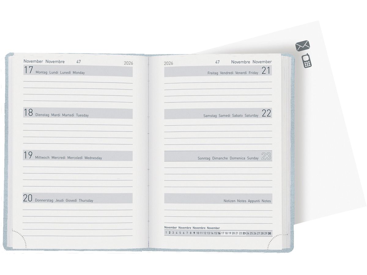BIELLA Taschenagenda Memento 2026 825401060026U 1W/2S hellblau ML 10.1x14.2cm (7611365525584)