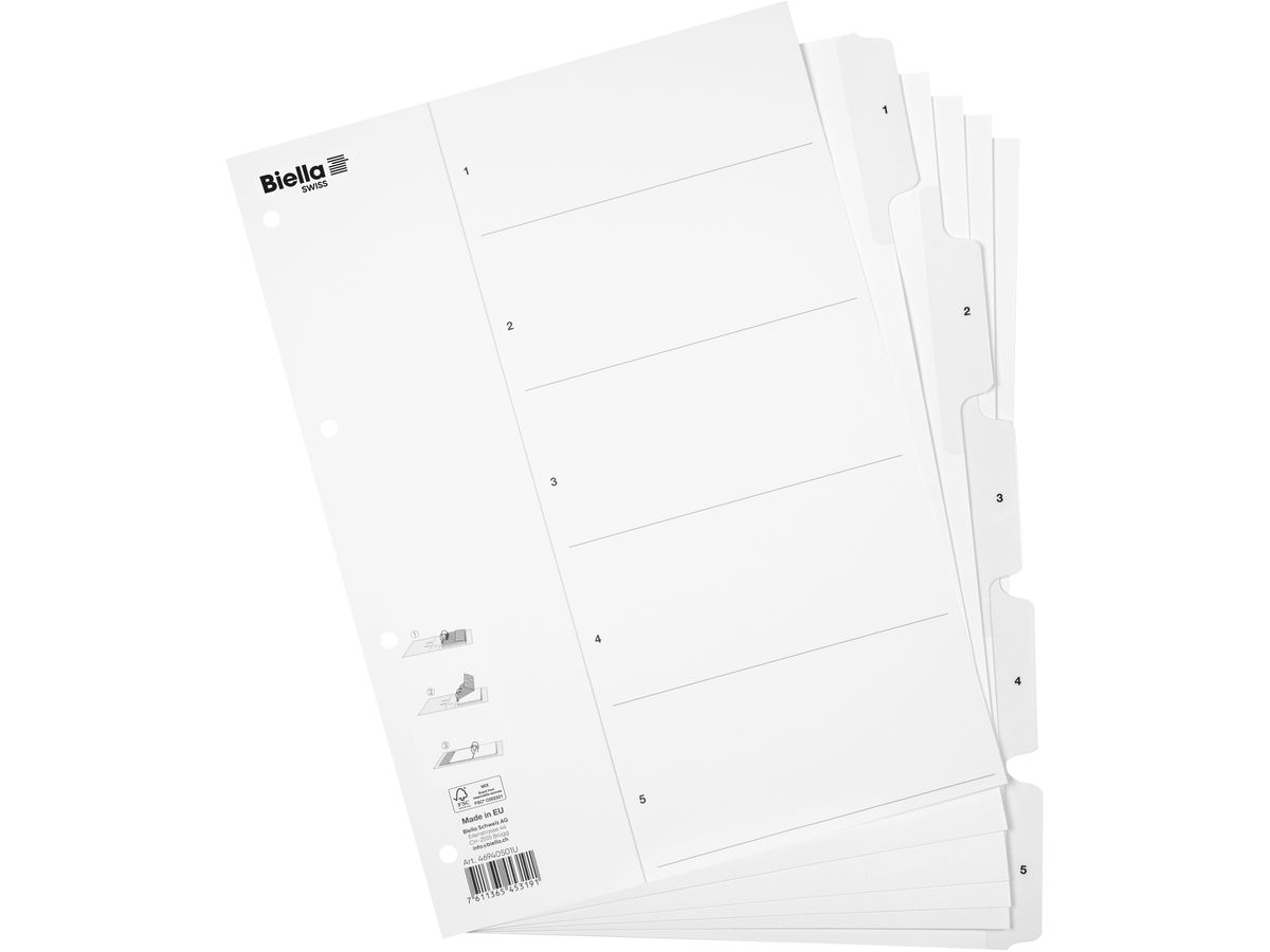 BIELLA Registro carton SmartIndex A4 46940501U bianco 1-5 (7611365453191)