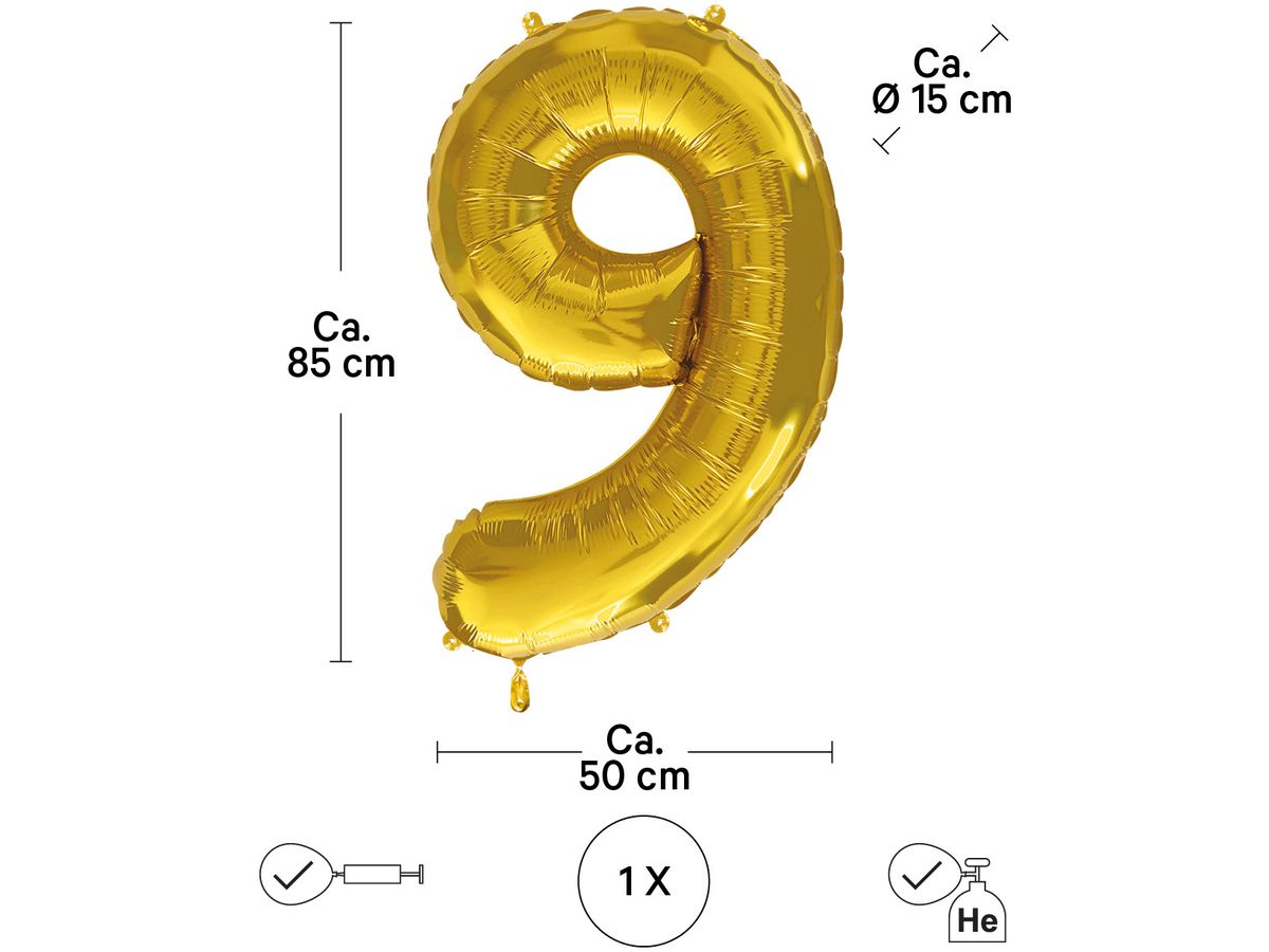 I AM CREATIVE Ballon plastique no. 9 85cm 1000-1054 or (7611983246809)