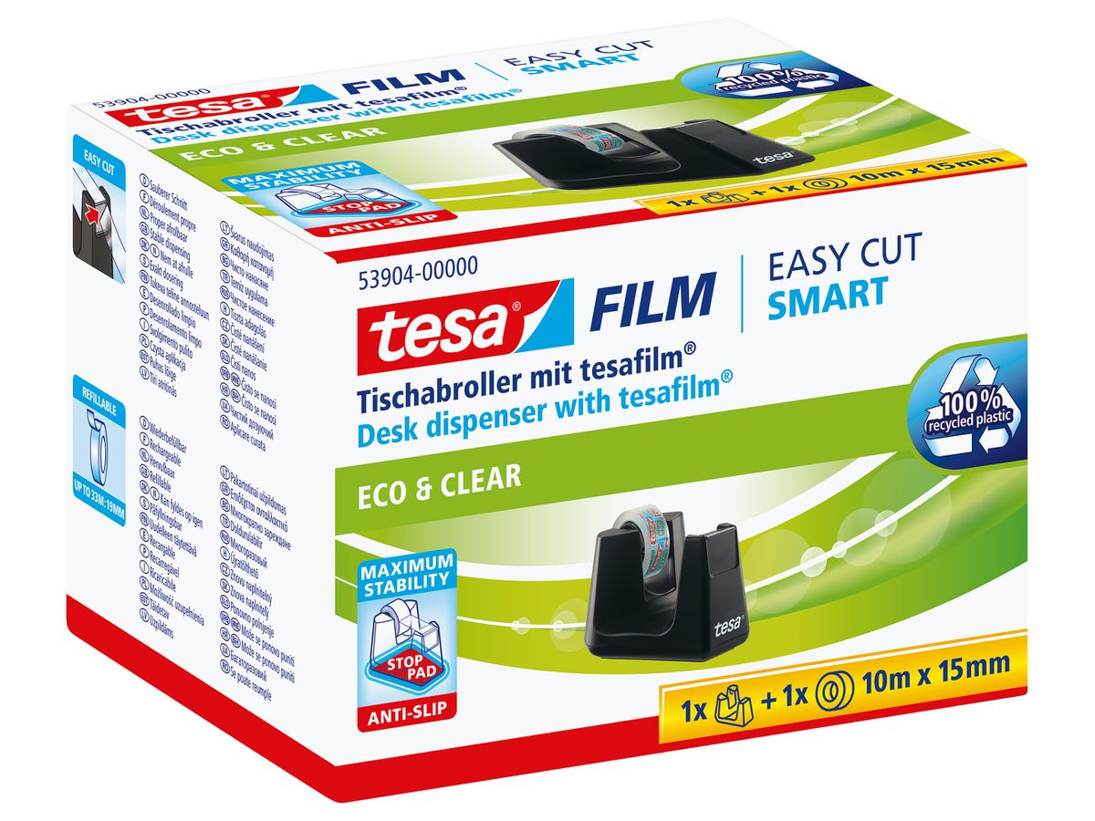 TESA Dérouleur Easy Cut ecoLogo 539040000 Smart, noir, 1 roul.eco&clear (4042448259752)