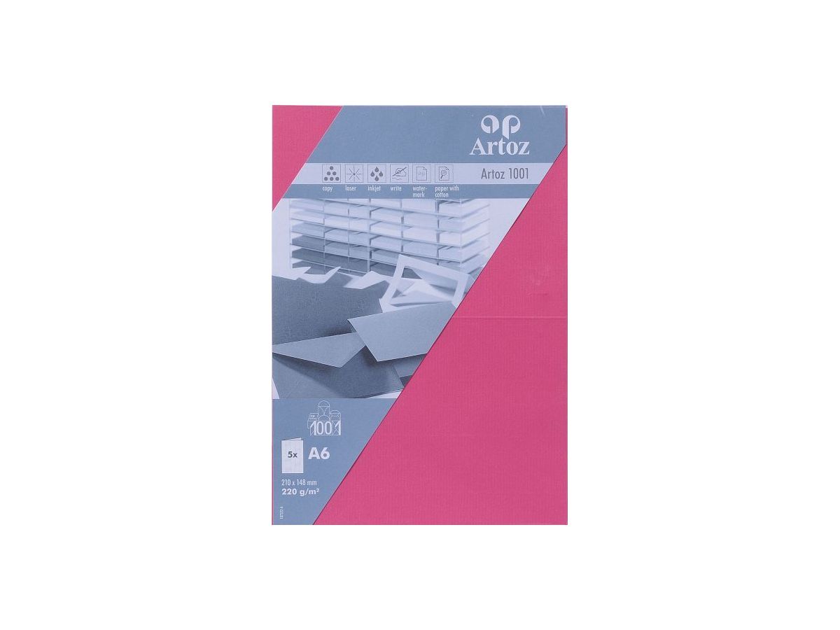 ARTOZ Cartoline 1001 A6 107322264 220g, rosa acceso 5 fogli (7612450699289)