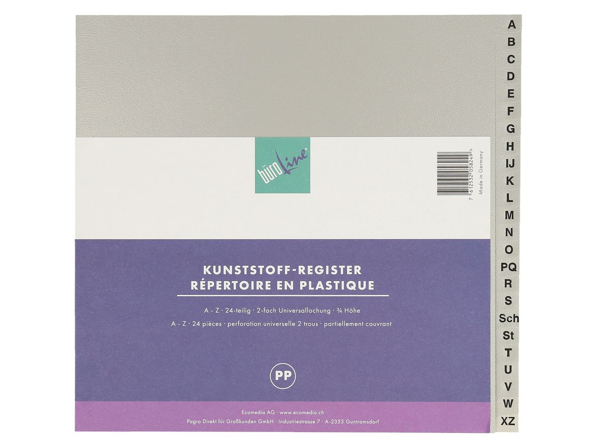BÜROLINE Répertoires PP A4 3/4 h. 40958 gris A-Z 20 pcs. (7612532058249)