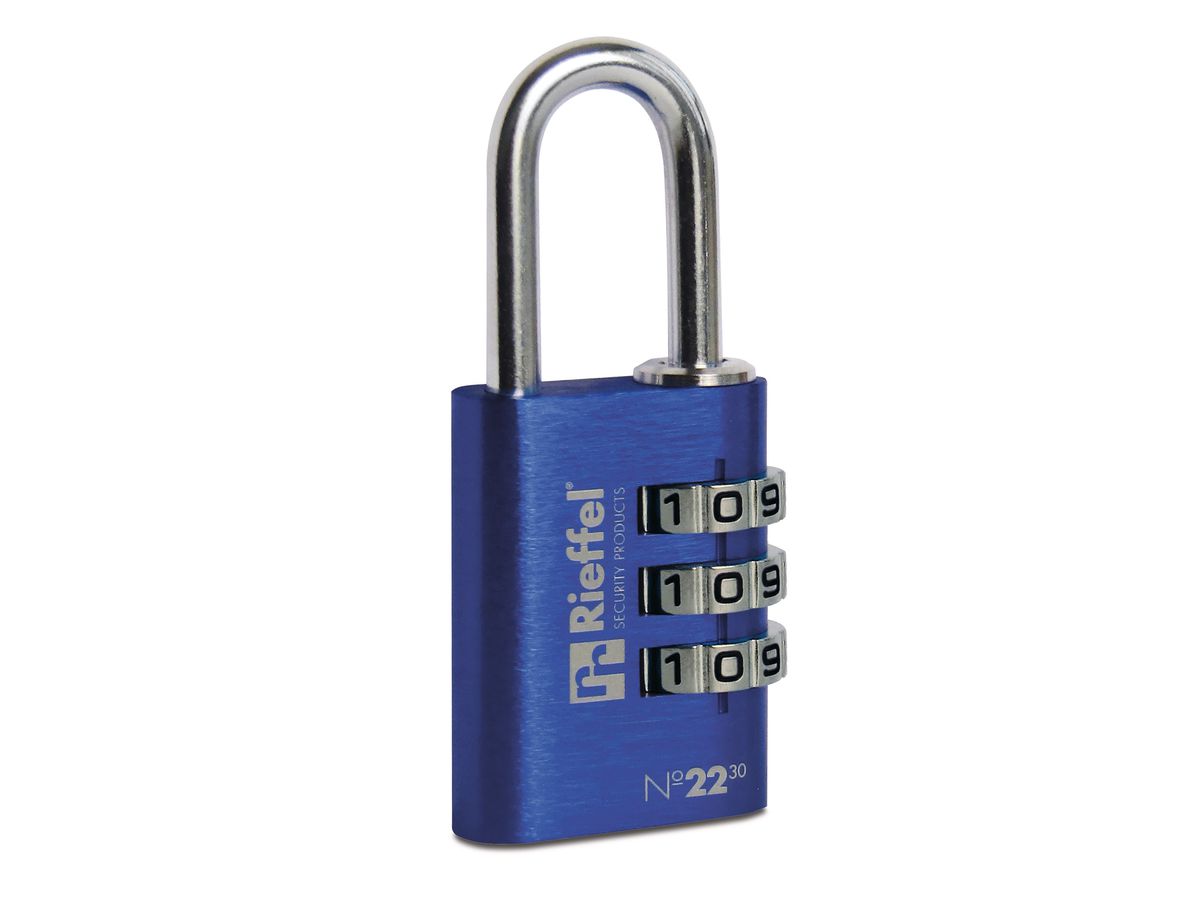RIEFFEL SWITZERLAND Lucchetto Nr.22 27,5mm 22/30 BLAU SB blu, serratura a combin. (7630010415766)