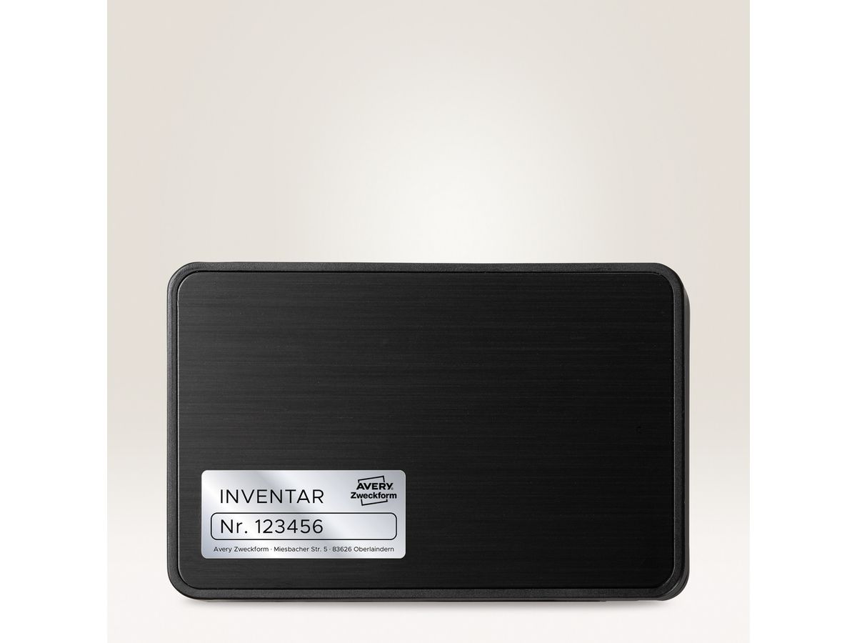 AVERY ZWECKFORM Typenschild-Labels 63,5x29,6mm L6011-8 silber 216 Stück/8 Blatt (4004182076125)