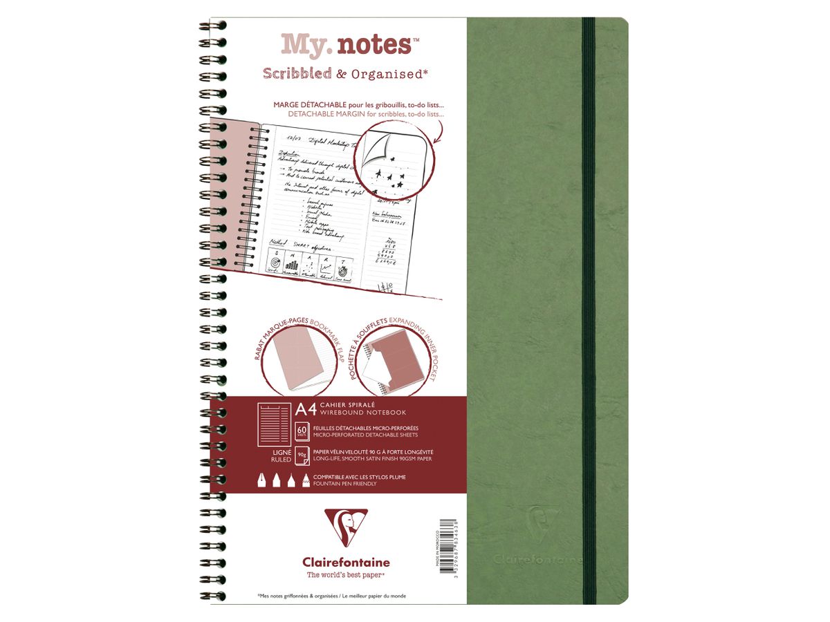 CLAIREFONTAINE AGE BAG MY.NOTES A4 783463C Carnet spirales ligné vert 60f (3329687834638)