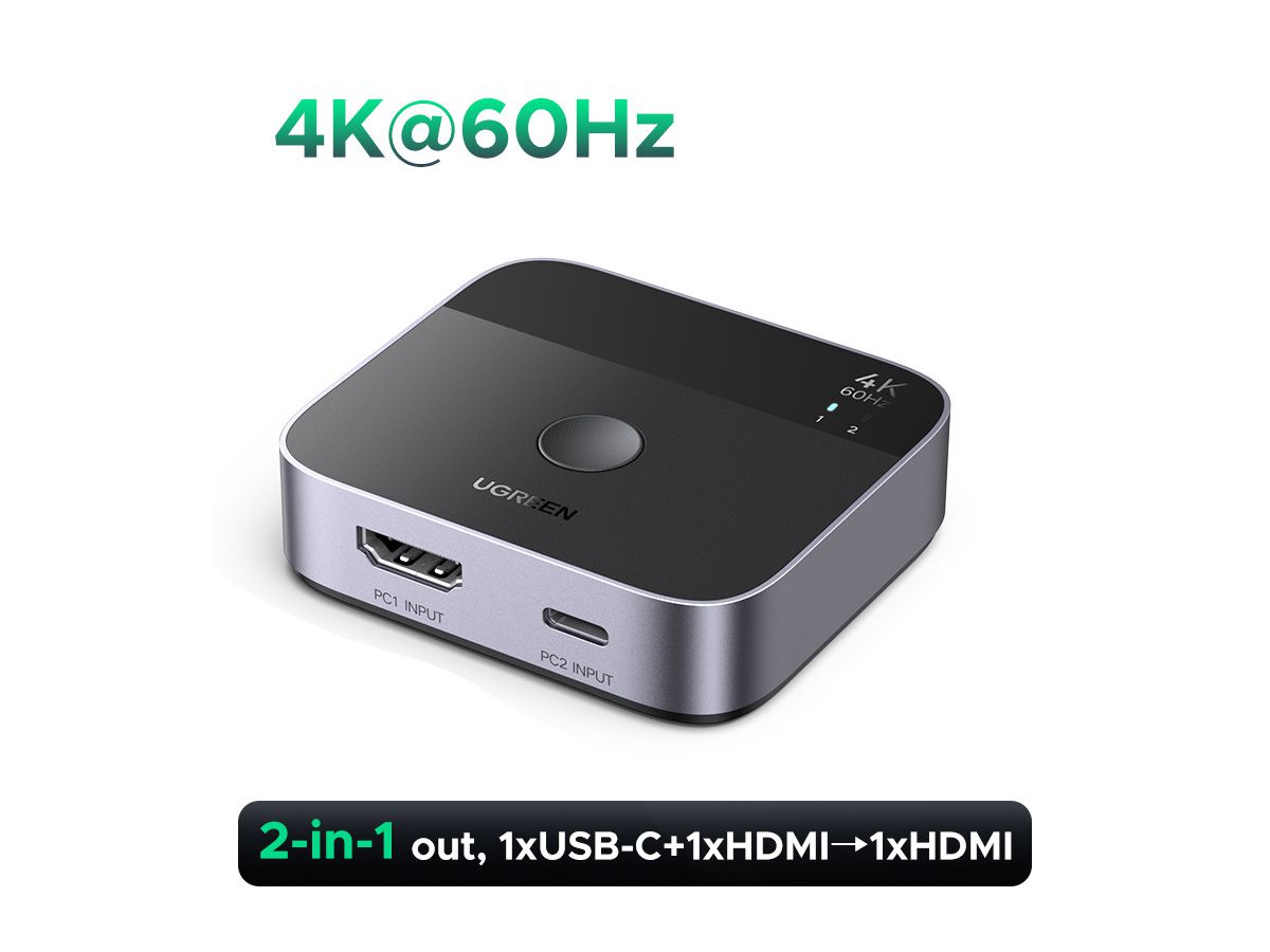 UGREEN Switch 2-in-1 Out 55452 1x USB-C+2xHDMI BB (6941876254521)
