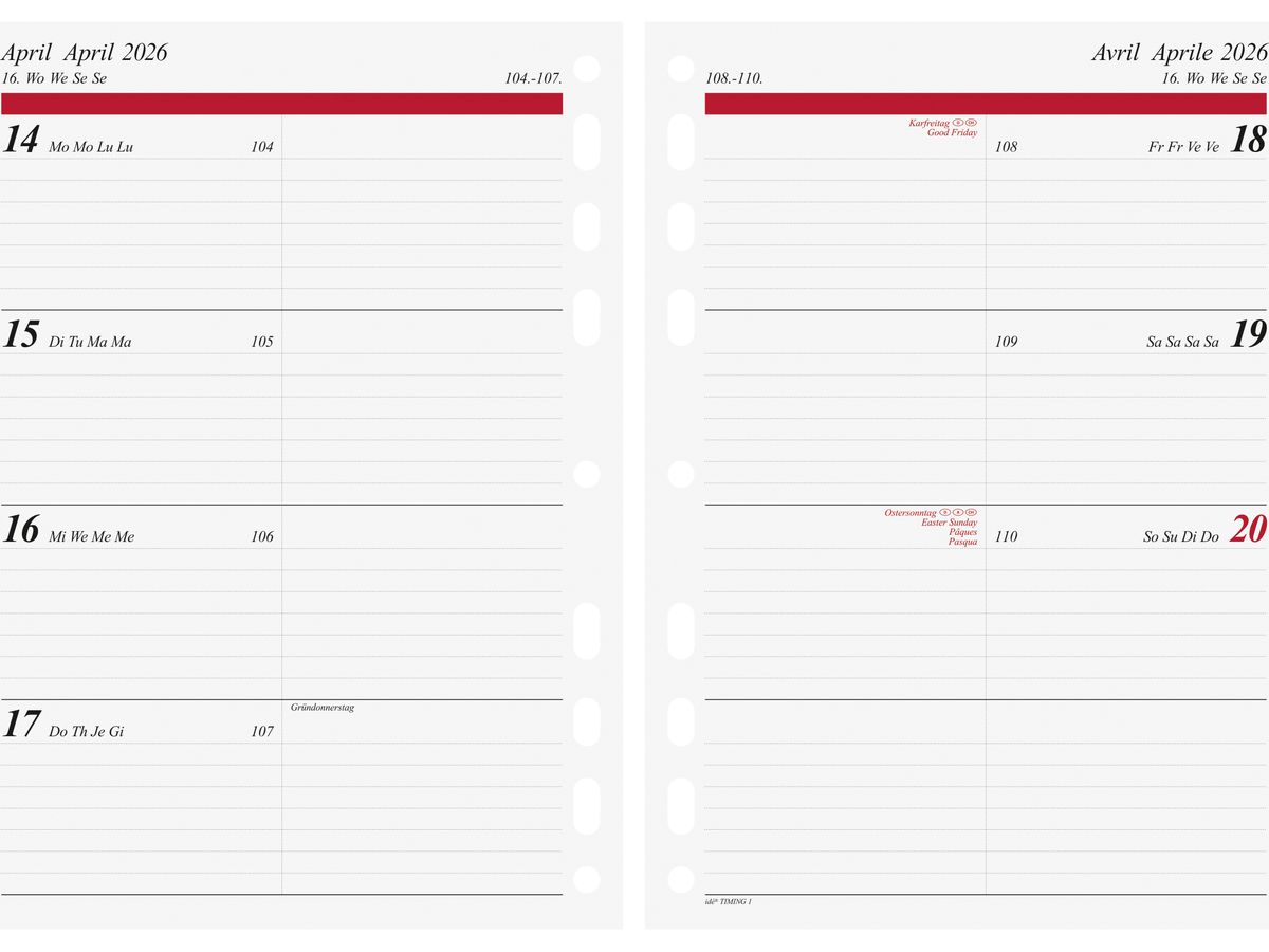RIDOIDE Timing 1 calendrier sem. 2026 7065910006.26 1S/2P ML 14.8x21cm (4003273792036)