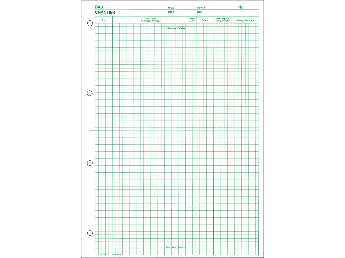 FAVORIT Devis bloc mesure A4 2074 vert, 80g 100 feuilles (7612149005179)