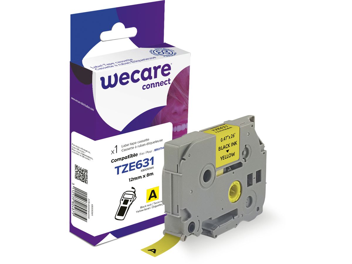 WECARE Natro, plastific. nero/giallo Tze-631WE sostit. Ptouch Tze-631 12mm (3112539804879)