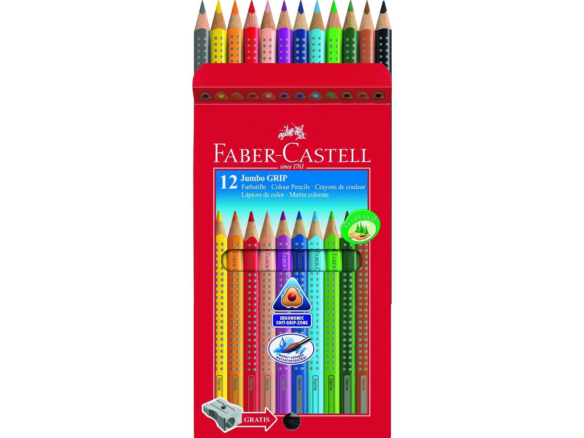 FABER-CASTELL Crayons couleur Jumbo Grip 110912 12 couleurs (4005401109129)