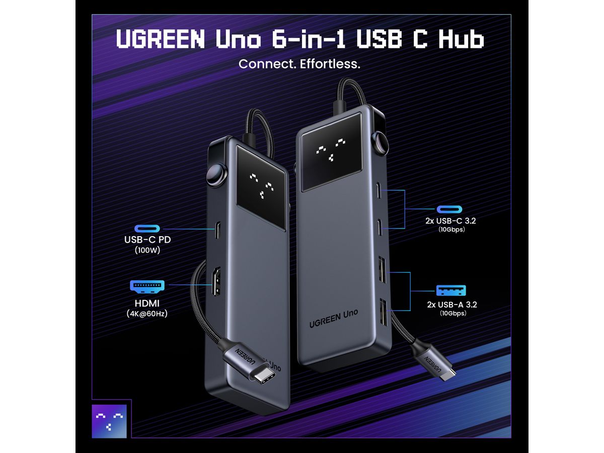 UGREEN Uno 6-in-1 USB-C To HDMI 35998 2xUSB 3.2 A+2xUSB 3.2 C+PD (6941876239986)