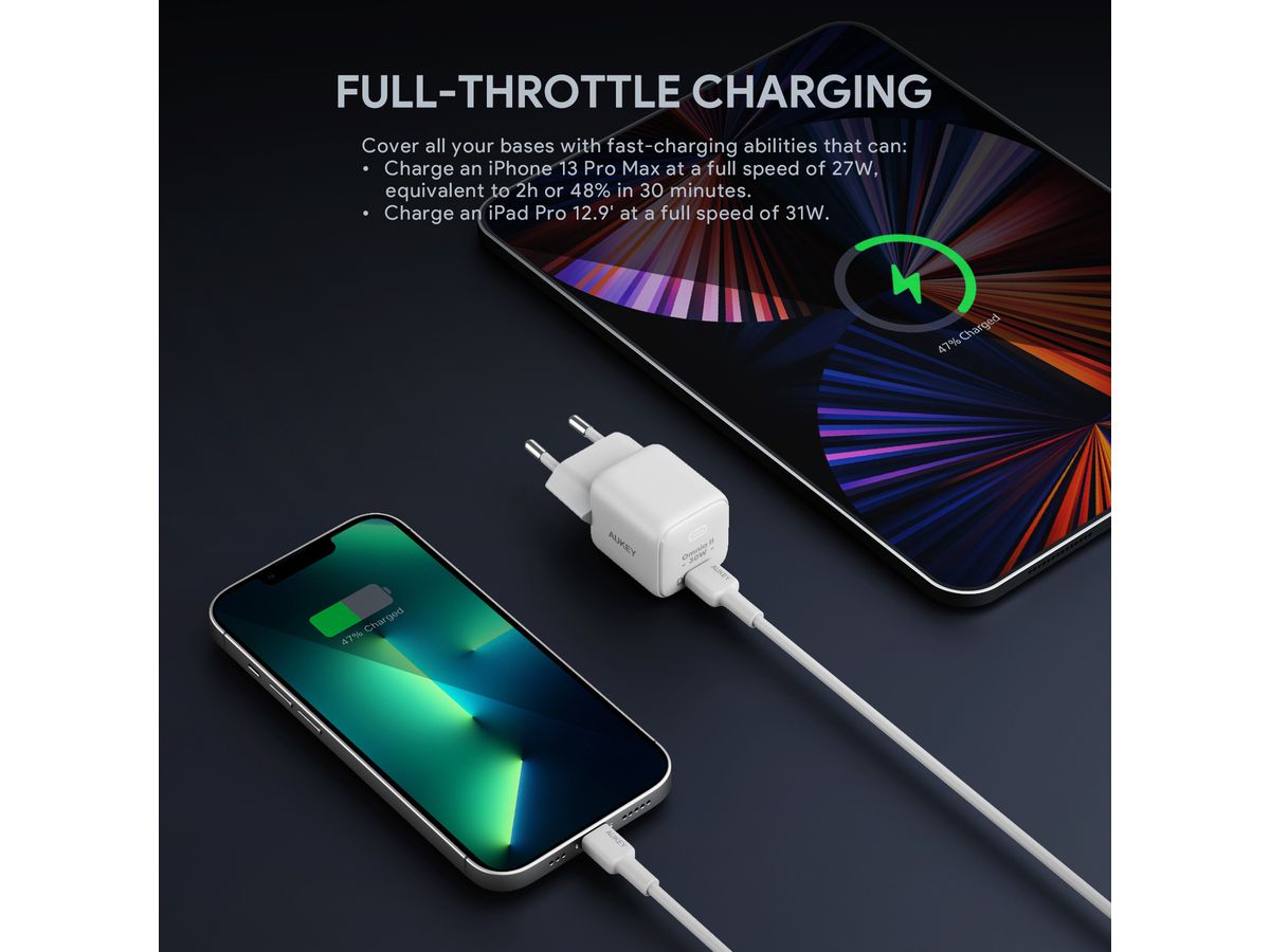 AUKEY Minima 30W GaN USB-C PA-B1L WH Wall Charger, White (0689323784868)