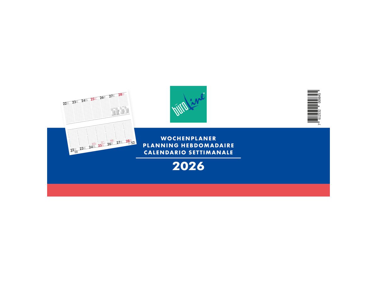 BÜROLINE Planning hebdomadaire 2026 890712 1S/2P ML 12x28.4cm (7612532009845)