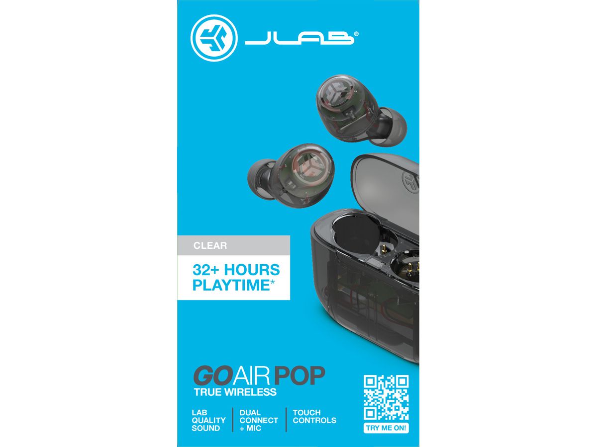 JLAB Go Pop+ Earbuds IEUEBGAIRPOPRCLR124 True Wireless, Clear (0810119070517)