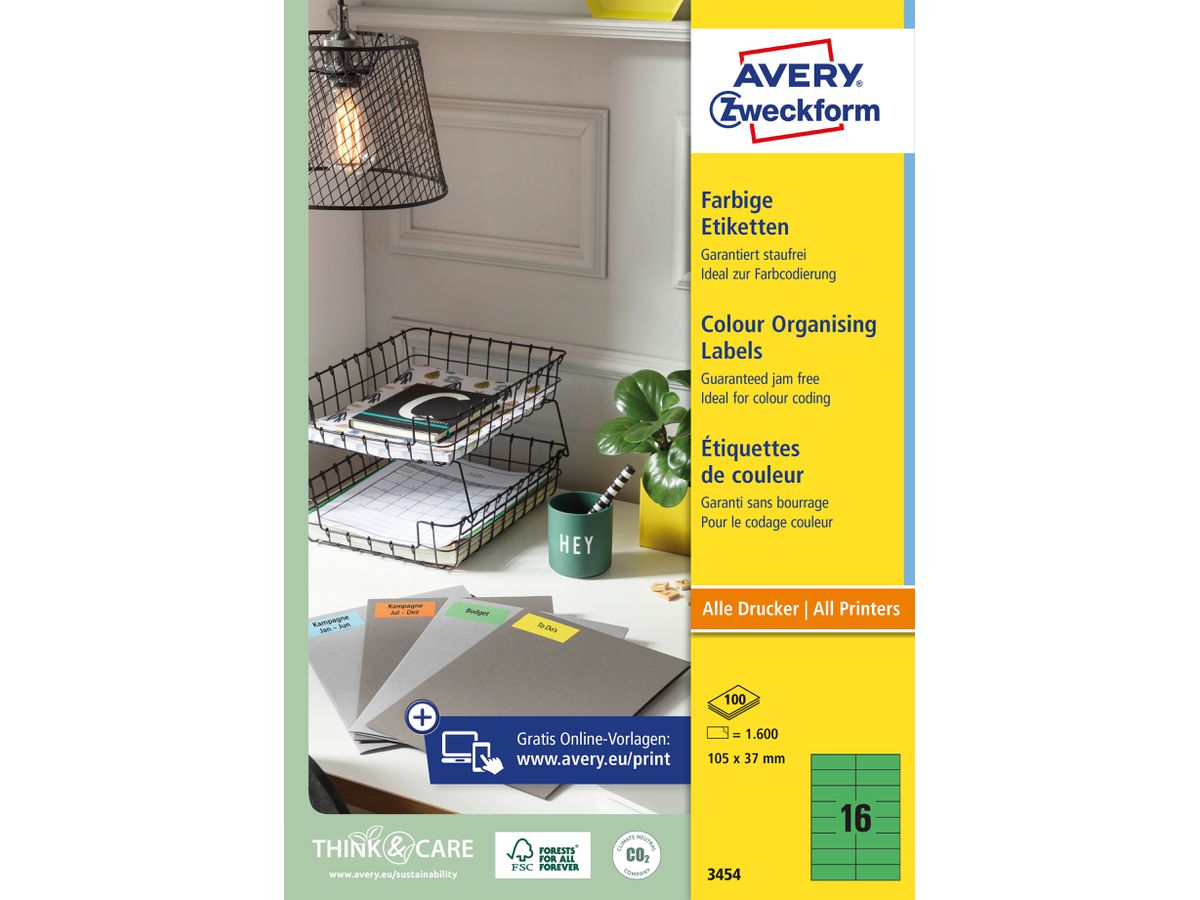 AVERY ZWECKFORM Etichette 105×37mm 3454 verde 1600 pezzi (4004182034545)