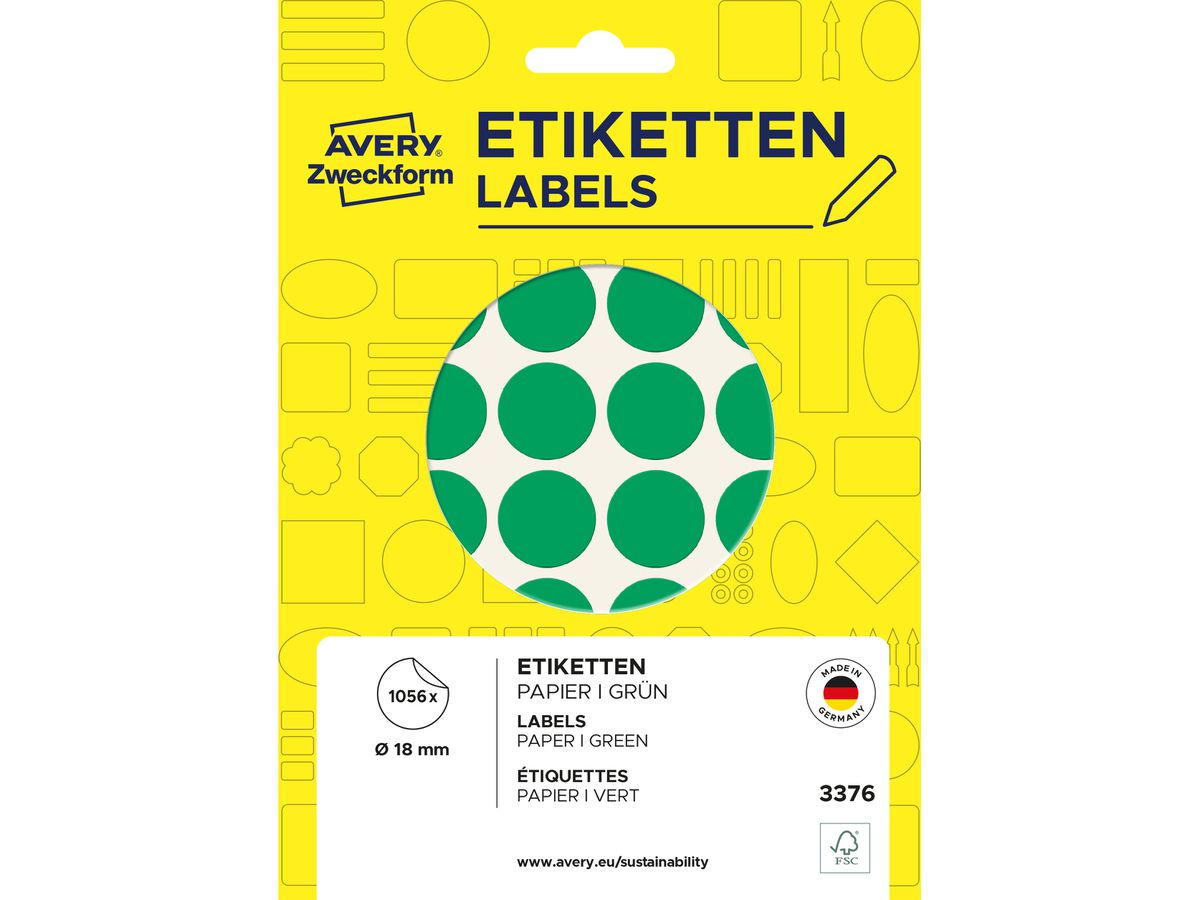 AVERY ZWECKFORM Markierungspunkte 18mm 3376 grün 1056 Stück (4004182033760)