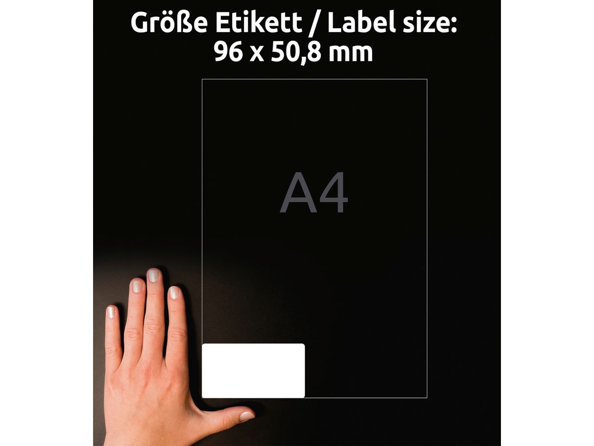 AVERY ZWECKFORM Universal-Etikett. 96x50,8mm L4744REV-25 weiss 300 Stk./25 + 5 Blatt (4004182047446)